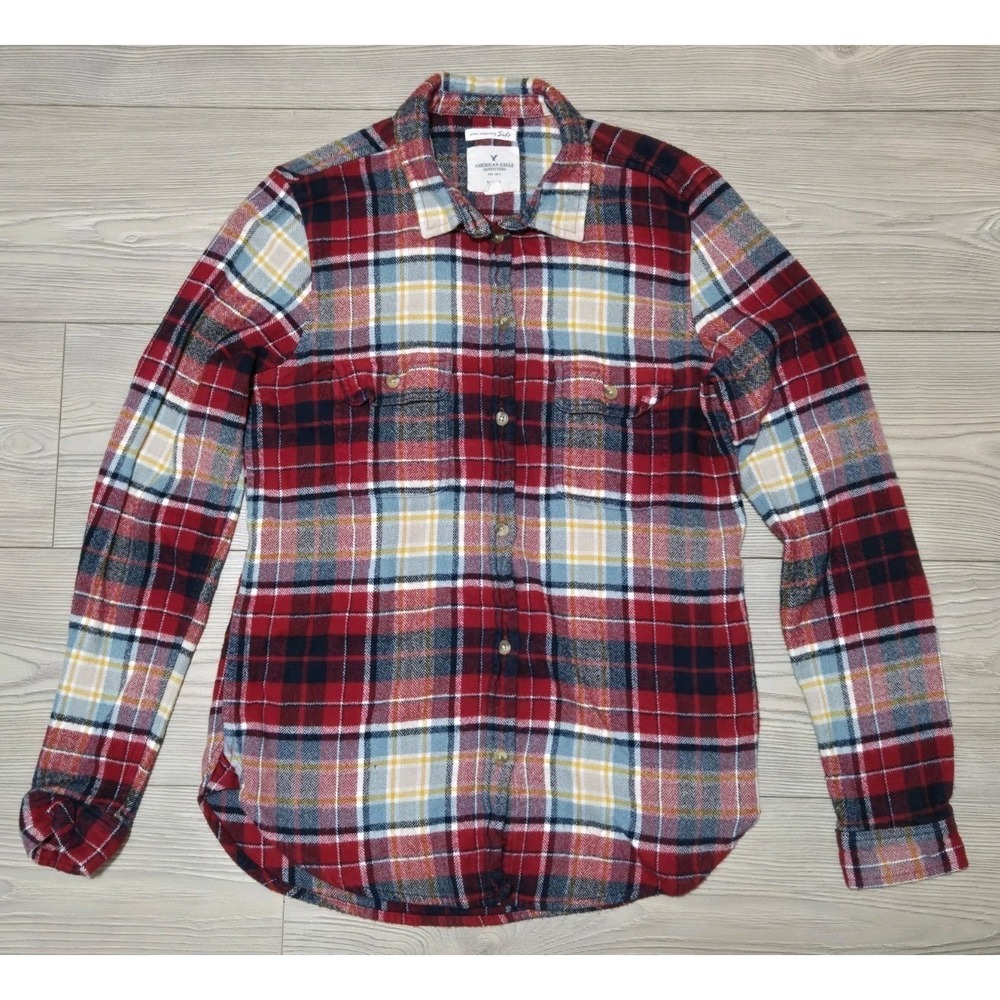 American Eagle Amm-mazingly Soft‎ Slim Fit Flannel Button Up Wmns Shirt Size M